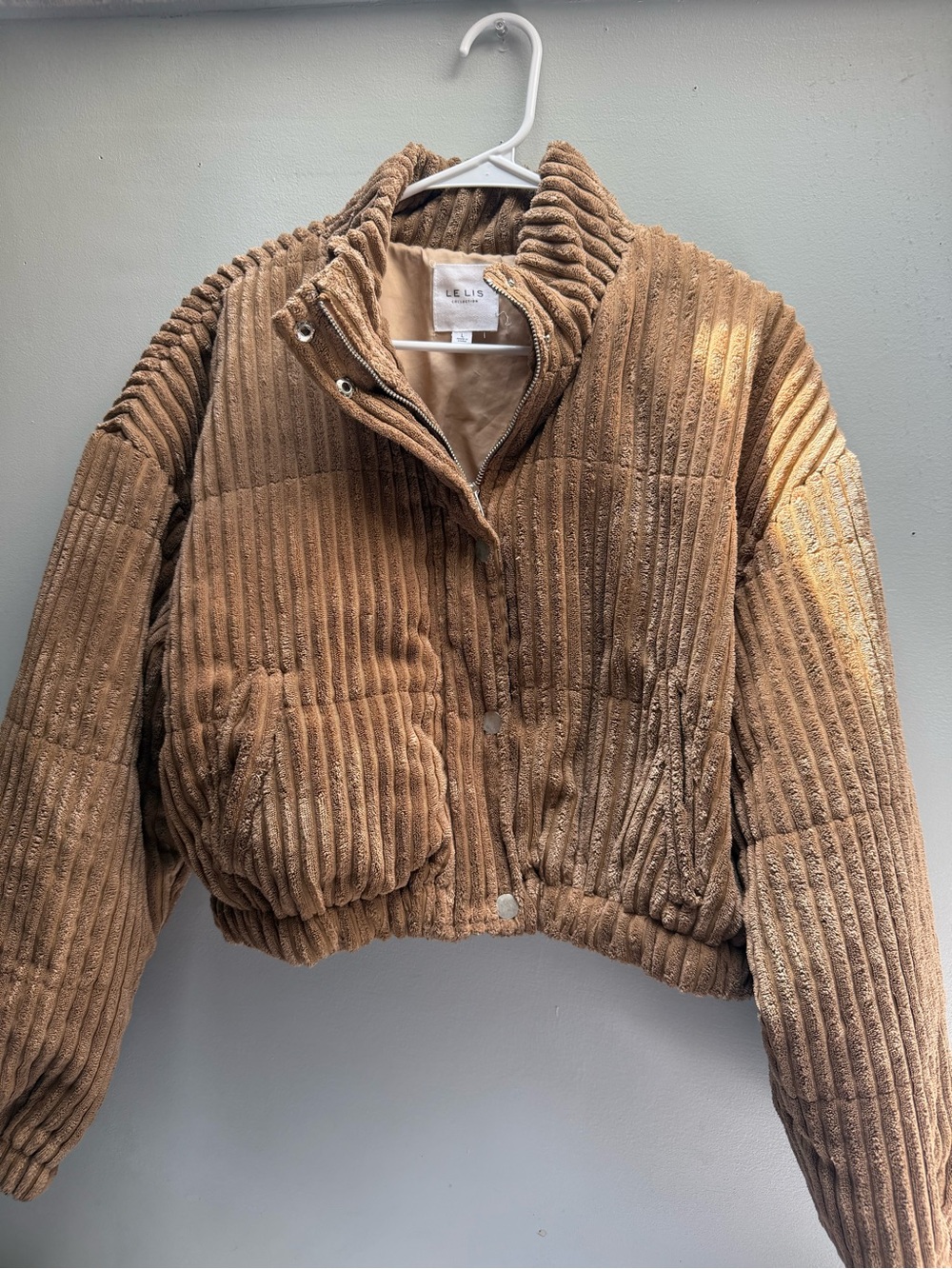 Le Lis Tan Cropped Corduroy Puffer Jacket